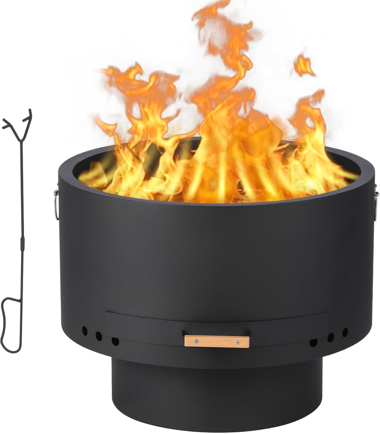 26 Inch Smokeless Portable Fire Pit, Outdoor Fireplace with Removable Ash Pan, Smokeless Wood Burning Outdoor Fire Pit for Backyard, Patio, Deck & Garden - Modern Black Stainless Steel