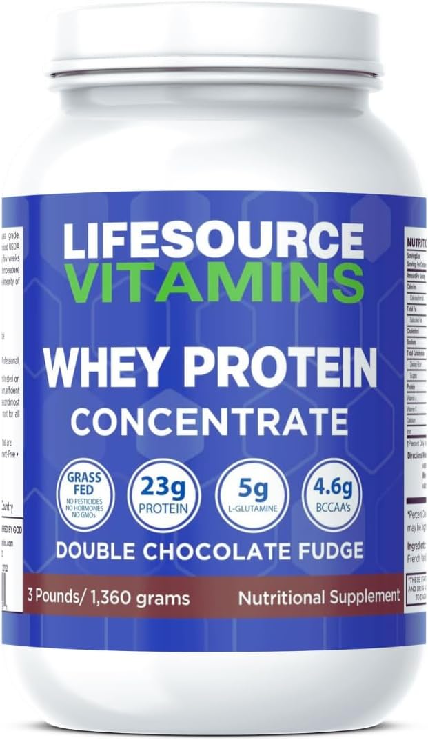 LifeSource Vitamins 3lb Grass Fed Whey Protein Concentrate - Chocolate w/Stevia - 3 lb Powder