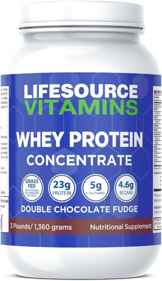 LifeSource Vitamins 3lb Grass Fed Whey Protein Concentrate - Chocolate w/Stevia - 3 lb Powder