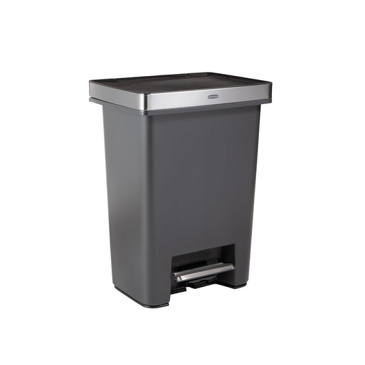 Rubbermaid Premier High-Capacity Step-On Trash Can, 19 Gallon, Single or Dual Stream Trash or Recycling, Charcoal, Stainless-Steel Rim, Lid Lock, Quiet Lid, for Home\/Kitchen\/Garage\/Apartment