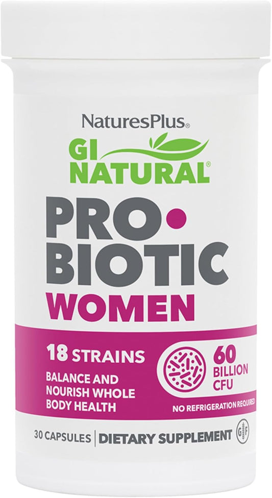 NaturesPlus GI Natural Probiotic Women - 30 Capsules - Digestive & Immune Support, Urinary Tract Health - Includes Cranberry - Gluten Free - 30 Servings