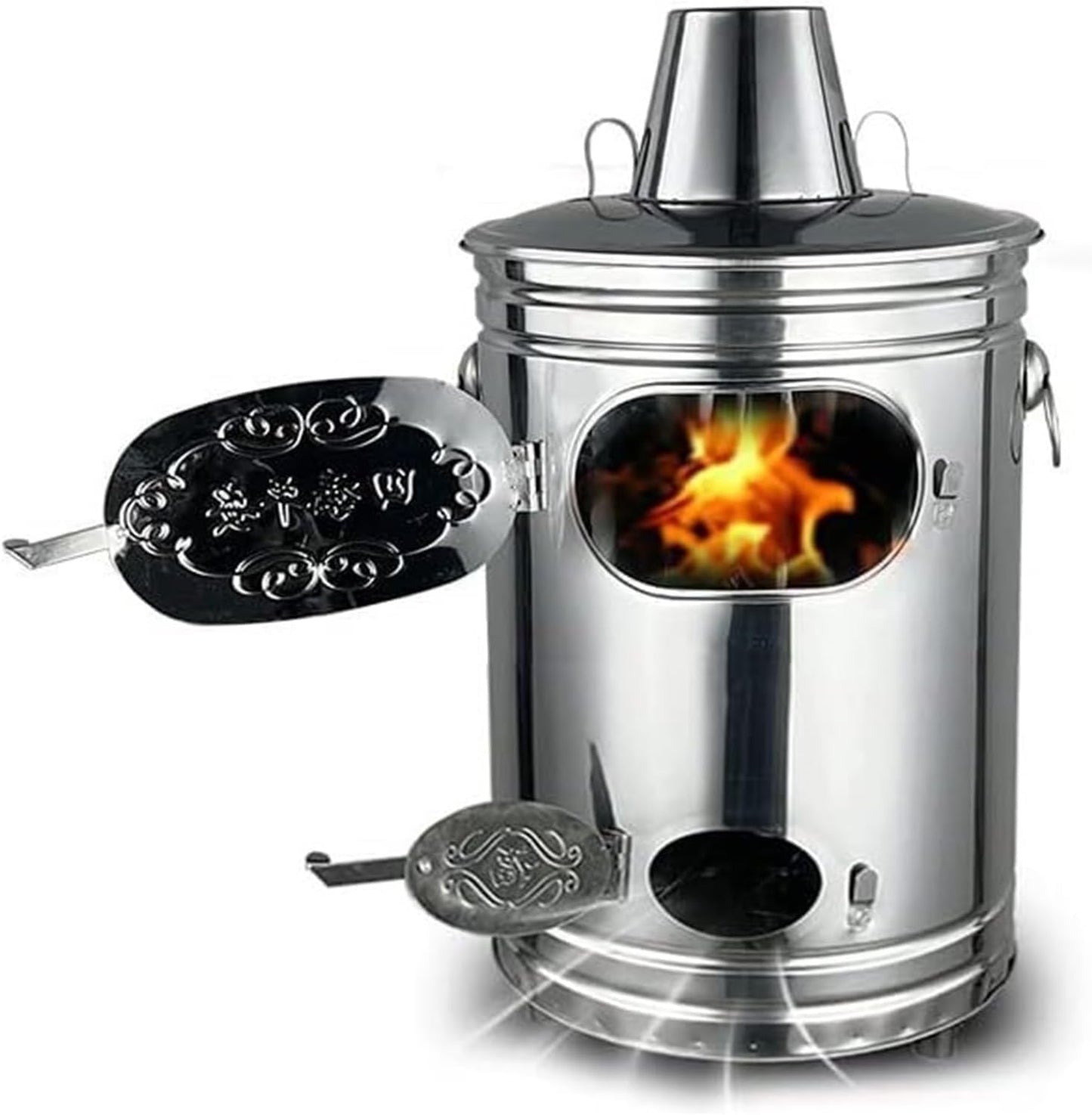 Stainless Steel Burn Barrel - Efficient Garden Incinerator with Fire Hook for Burning Yard Waste, Leaves, Garbage, and Debris, Outdoor Waste Bin
