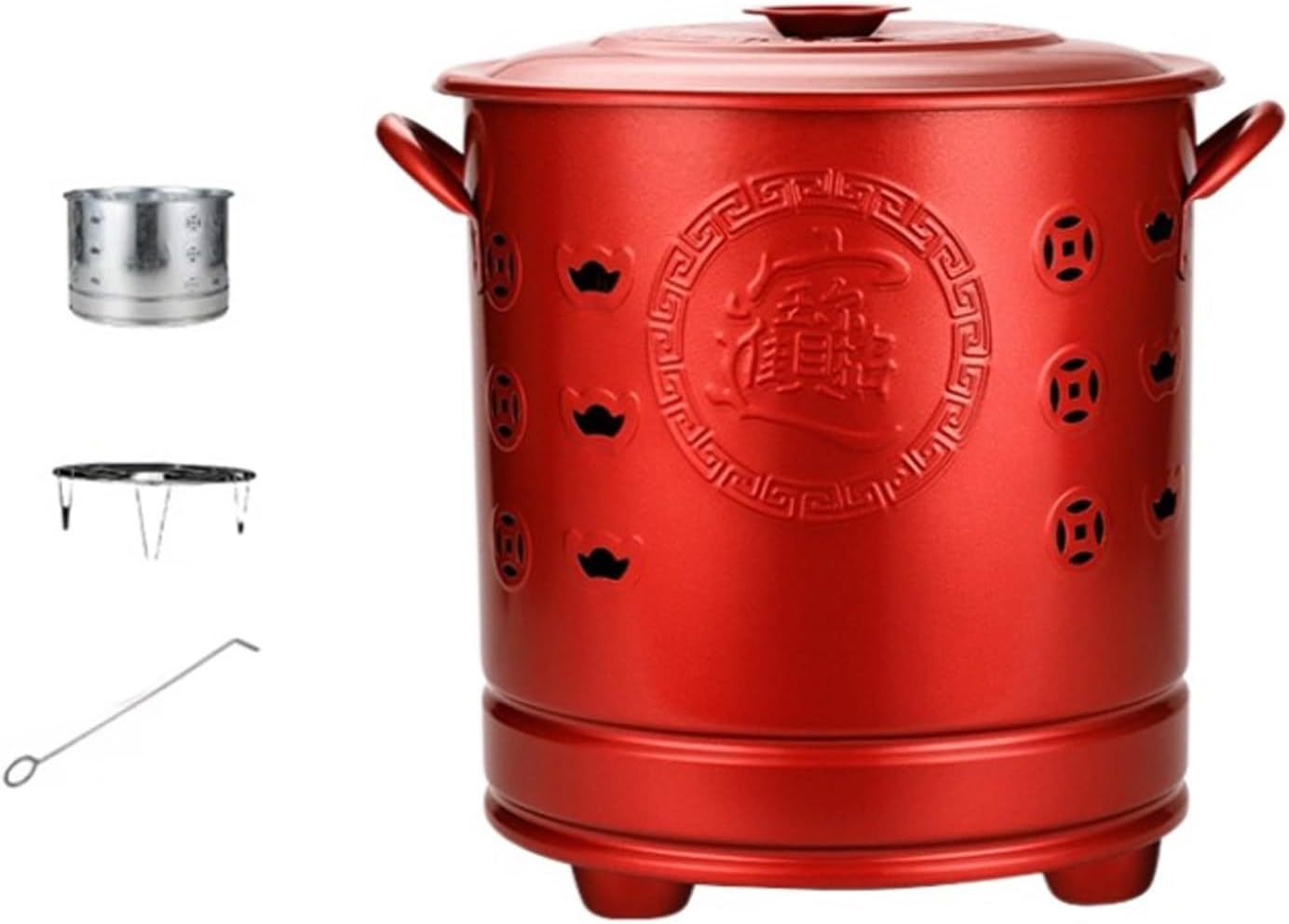 Stainless Steel Burn Barrel Outdoor Incinerator for Paper, Leaves, Trash, Wood, Bonfires, and Garden Furnace Bin (Red X)