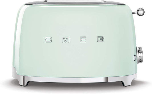 Smeg TSF01PGUK Retro 2 Slice Toaster, 6 Browning Levels, Extra-Wide Bread Slots, Defrost and Reheat Functions, Removable Crumb Tray, 950 W, Pastel Green
