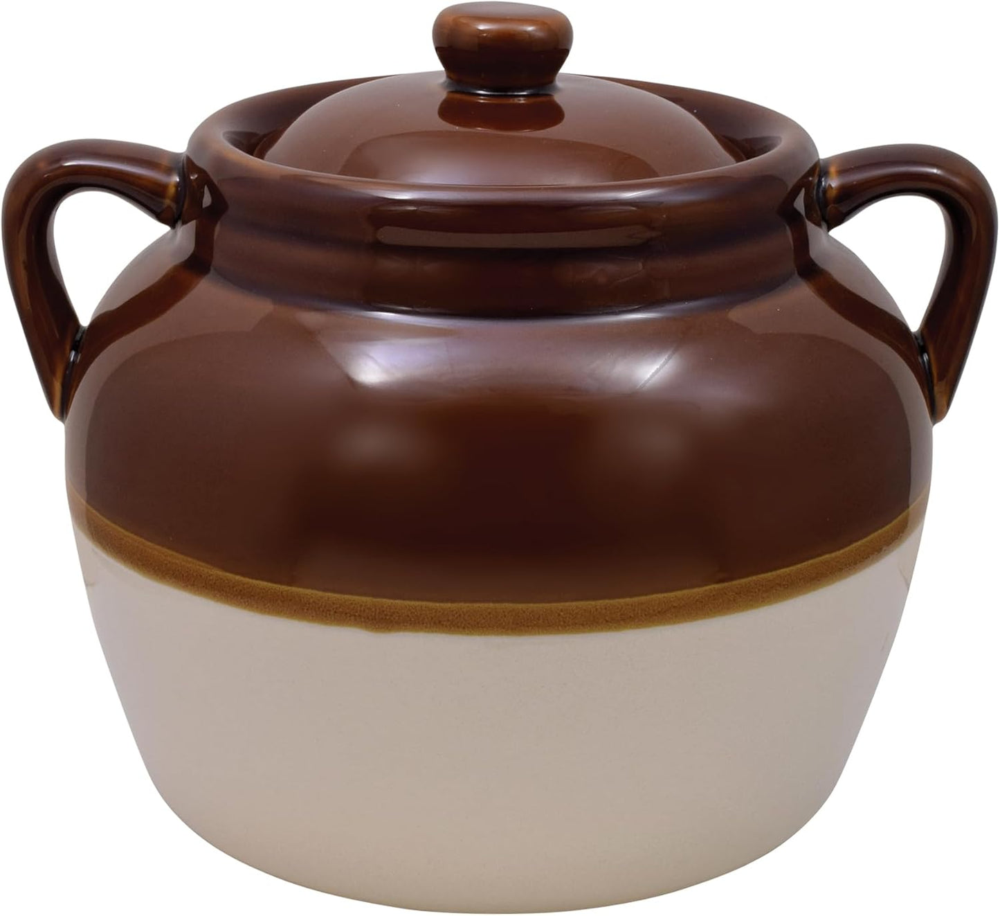 R&M International Traditional Style 4.5-Quart Large Ceramic Bean Pot with Lid, Brown