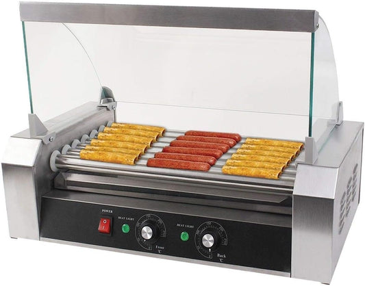 New Commercial 18 Hot Dog Hotdog 7 Roller Grill Cooker Machine w/ Cover