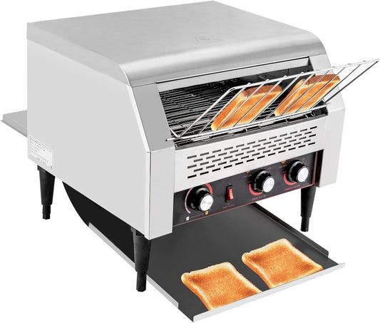 Commercial Toaster, 450 Slices/h Stainless Steel Adjustable Conveyor Toaster for Restaurant Bun Bagel Bread
