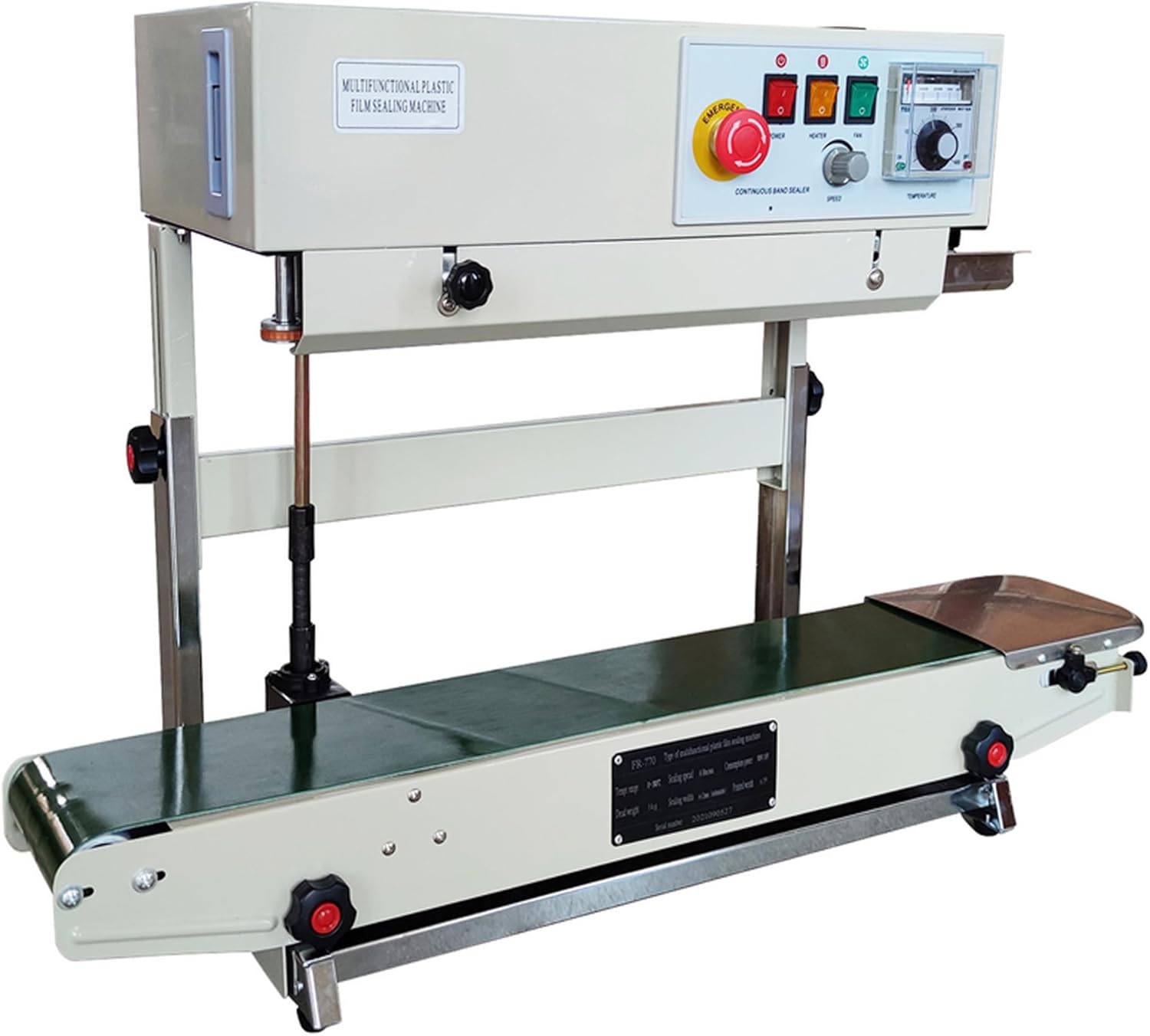 INTSUPERMAI Continuous Sealer Auto Band Sealing Machine with PVC Membrane Aluminum Foil Film Plastic Food Packing (FR-770 Vertical)