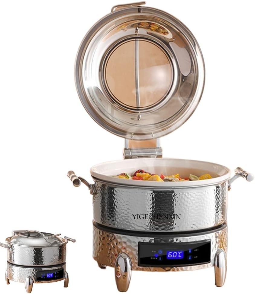 YIGECHENXIN Electric Heating Stainless Steel Buffet Stove, Restaurant Hotel Hot Pot Buffet Warmer 4.5L\/5L Long-Lasting Insulation for Catering,Holiday Parties(Silver),4.5L