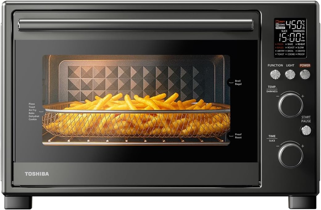 TOSHIBA ChefFry Air Fryer Toaster Oven Combo, 12-in-1 Convection Countertop Oven, 34QT / 32L Large Capacity, 1750W, Master Pizza Modes Design with Exclusive Dual-Temp Tech, Stainless Steel