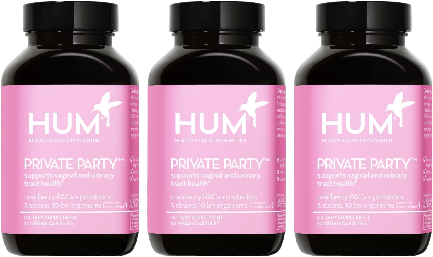 HUM Private Party Vaginal Probiotics for Women, pH Balance and Urinary Tract Support Vaginal Probiotic Supplement with Cranberry & Lactobacillus Blend, Women's Health Cranberry Pills, 90 Capsules