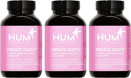 HUM Private Party Vaginal Probiotics for Women, pH Balance and Urinary Tract Support Vaginal Probiotic Supplement with Cranberry & Lactobacillus Blend, Women's Health Cranberry Pills, 90 Capsules