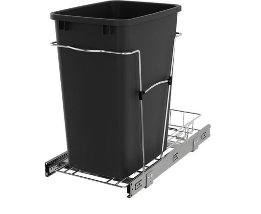 Rev-A-Shelf Pullout Trash Can for Kitchen Cabinets 35 Qt Garbage Waste Recycling Bin with Full Extension Slides, Black, RV-12KD-18C S
