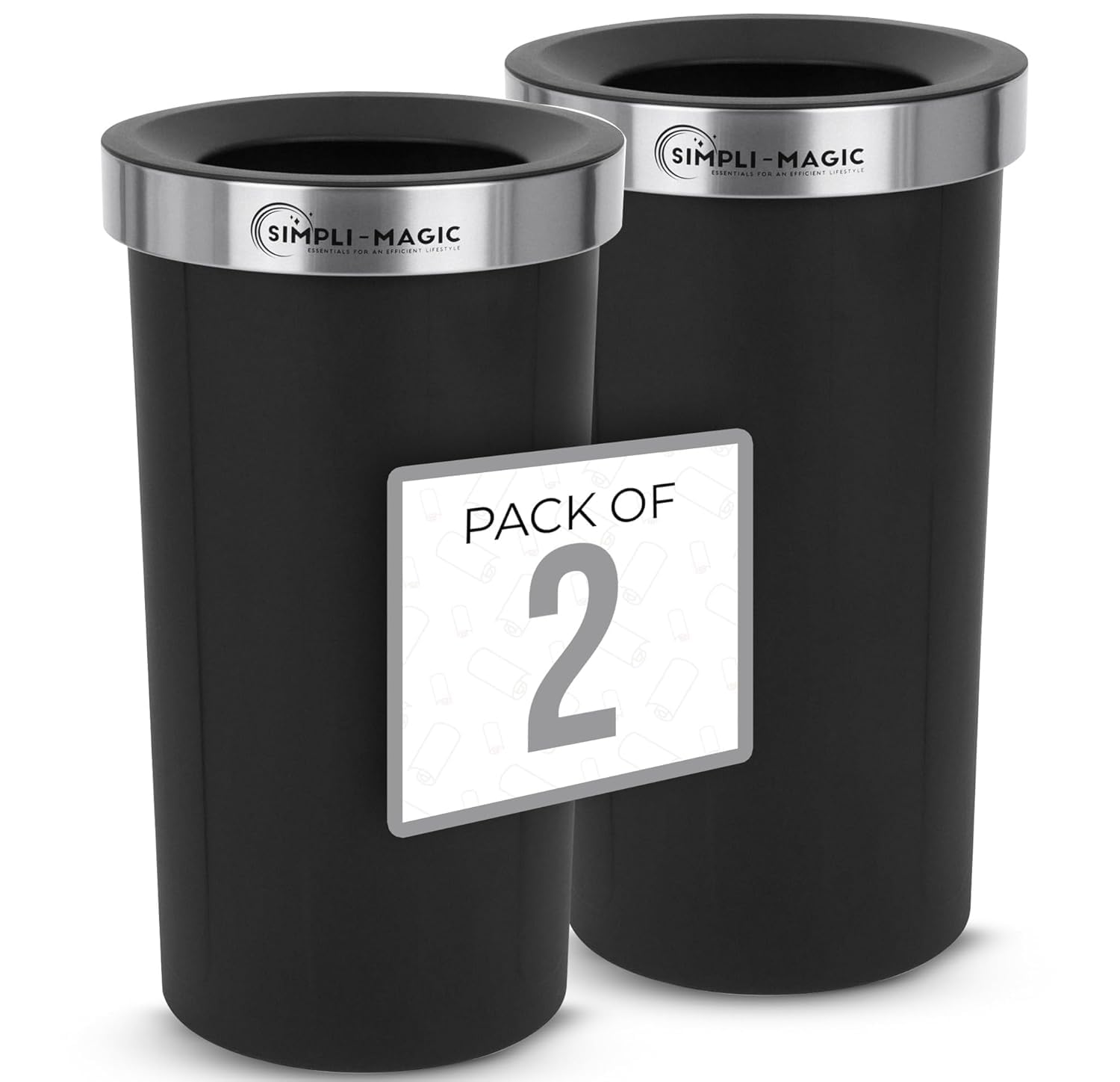 SIMPLI-MAGIC 16 Gallon (60L) Open Top Trash Can \u2013 Round Commercial Trash Can \u2013 Smudge-Resistant, Easy to Clean, Non-Skid Base, Stainless Steel (2 Pack)