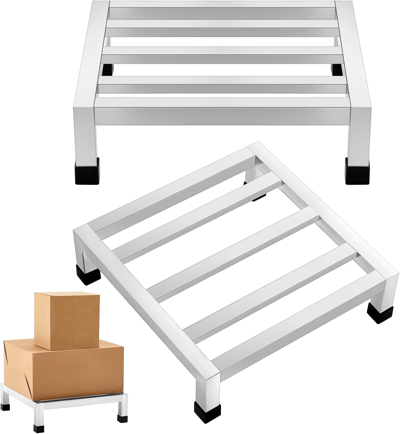 MorningRo 2 Pack Dunnage Rack 13.8" Long x 13.8" Wide, 3.9" Height Stainless Steel Dunnage Rack 1000+ Pound Capacity Storage Commercial Food Service Storage in Restaurant Kitchens Shop