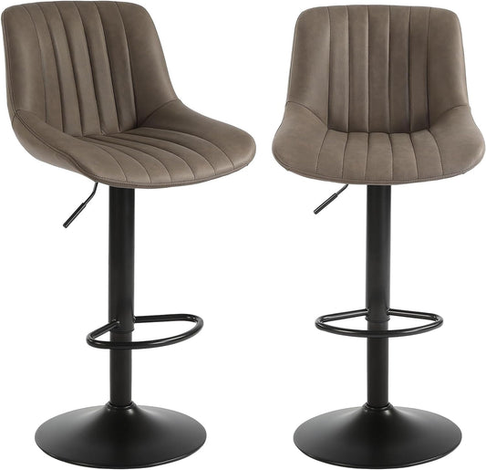 Youhauchair Bar Stools Set of 2, Swivel Counter Height Barstools with Back, Adjustable Faux PU Leather Bar Chairs, Modern Armless Kitchen Island Stool, Brown