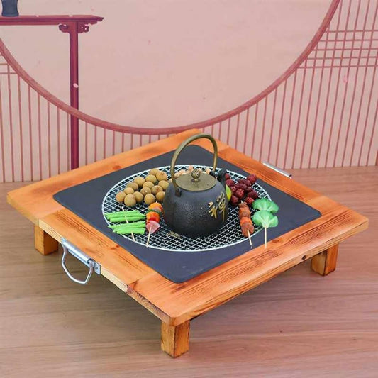 25.5in Fire Pit Table, Japanese Portable Stove, Outdoor Burning BBQ Grill Firepit Bowl, with Handle Design,for Backyard Bonfire Patio Picnic