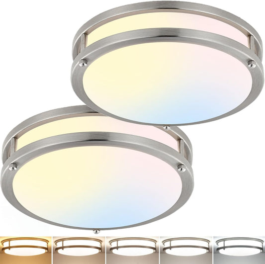 2-Pack 10Inch Flush Mount LED Ceiling Light Fixtures, Ultra Bright 3200LM Dimmable 5CCT 2700K-6500K, Kitchen Bedroom Bathroom Stairwell, Nickel