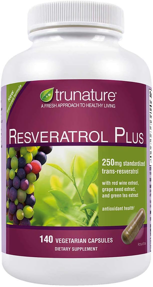 TruNature Resveratrol Plus, 250 Milligram Standardized Trans-Resveratrol 140 Vegetarian Capsules