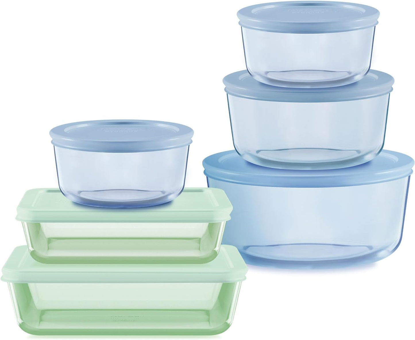 Pyrex Colors Tinted (12-PC Full Set) Small\/Medium\/Large Food Storage Container Set, Snug Fit Non-Toxic Plastic BPA-Free Lids, Freezer Dishwasher Microwave Safe, 3 Cup, 6 Cup & 11 Cup