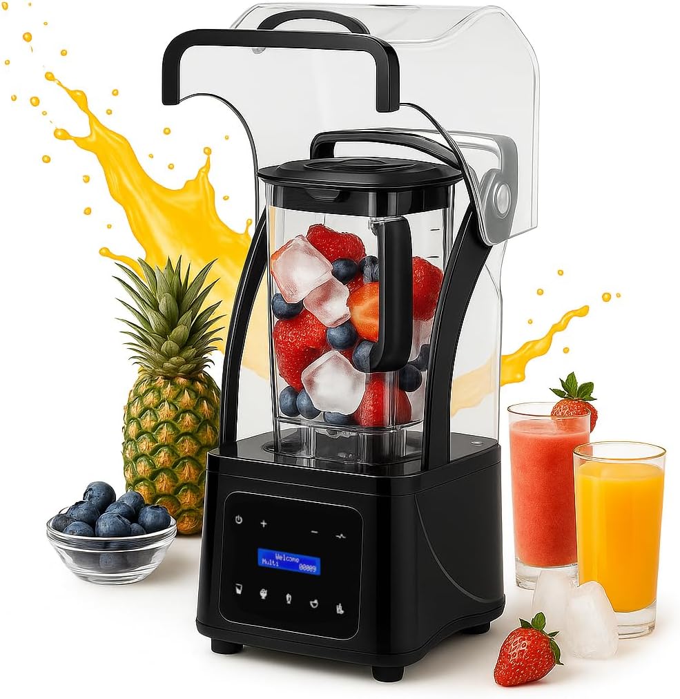 Professional Commercial Blender for Kitchen, Heavy Duty Quiet Shield, 2200W Motor, 6 Food Grade Blade, 60 Oz Pitcher, 5 in 1 Functions Countertop Blender for Ice Crush, Smoothies, Shakes, Spreads