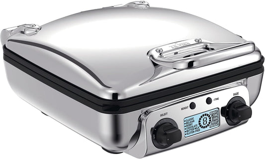 All-Clad Electric Stainless Steel Waffle Maker 4 slice, Digital screen and audible beep alert 7 Browning Levels, Square, Belgium Waffle, Removable Plates, Dishwasher Safe Silver