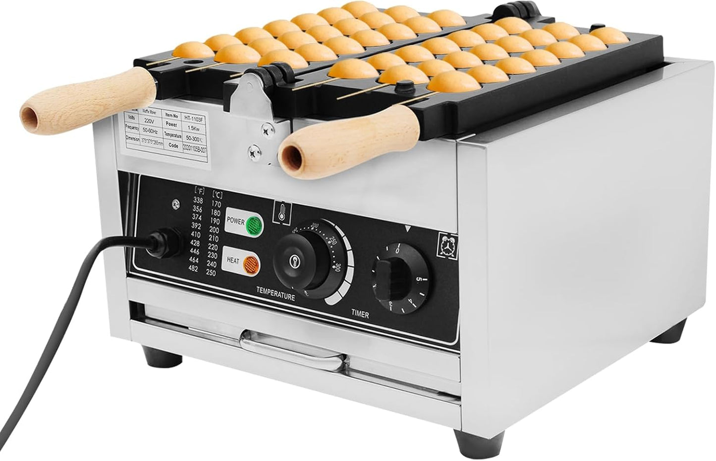 Commercial Bubble Waffle Maker, 42pcs Nonstick Waffle Bites Maker, 1500W Electric Bubble Waffle Ball Machine for Restaurant Cafe Tea Shop