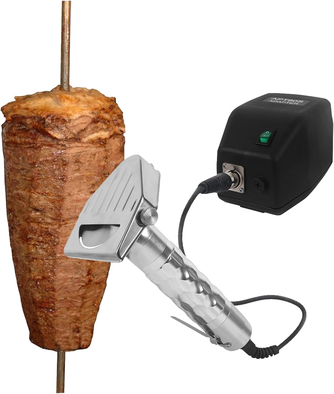 HMWOKPOT Commercial Stainless Steel Shawarma Cutter Electric Gyro Slicer Doner Kebab Knife Meat Cutter Machine with Holder for Shawarma - 0~6mm Thickness,110v