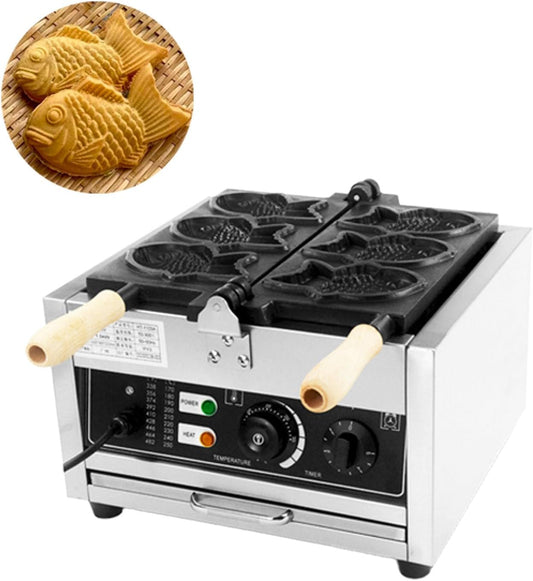 Taiyaki Fish Waffle Maker ，3pcs Non-stick Electric Cake Waffle Maker Taiyaki Baker Fish Shaped Waffle Cones,stainless steel, for Family, Restaurants, Snacks