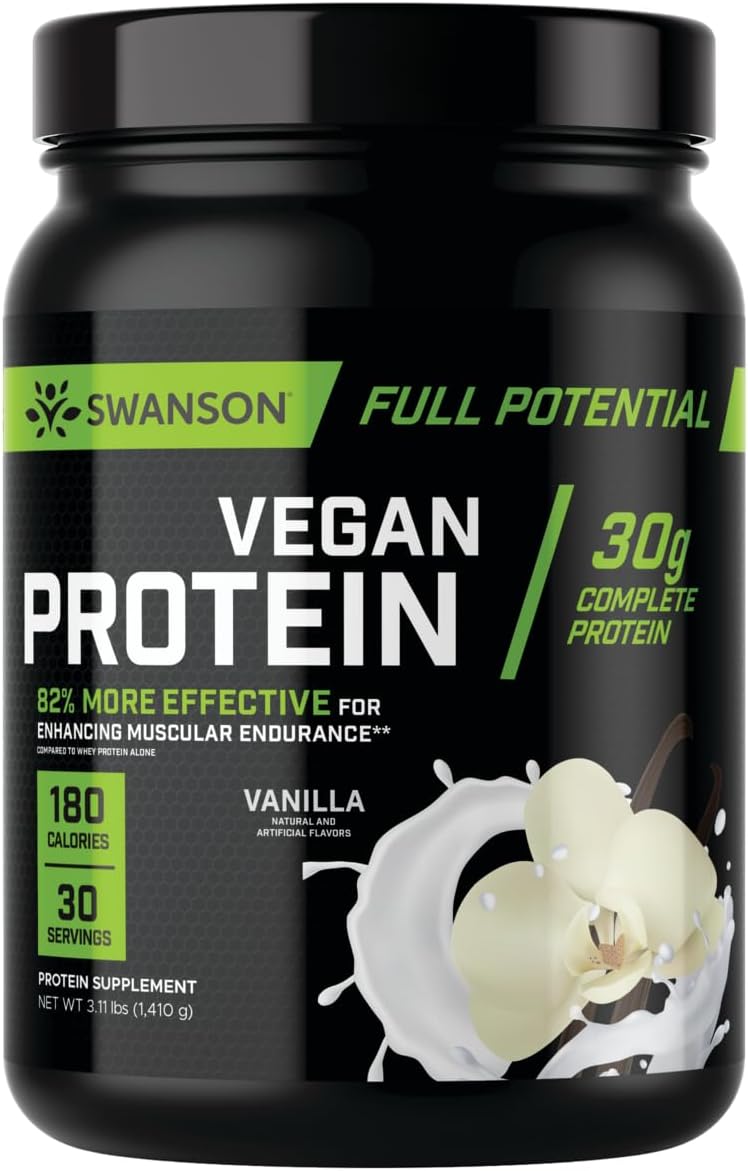 Swanson Full Potential Vegan Protein - Vanilla Flavor, Whole Vegan Protein Powder for Muscle Building and Recovery - 30 g