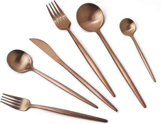 JASHII 18\/10 Rose Gold Flatware Silverware Set 304 Stainless Steel Copper Flatware Cutlery Set| 24-Piece Adaline Royal Modern Satin Finish| BEST Birthday Wedding Gift (Rose Gold Matte 4 Sets)