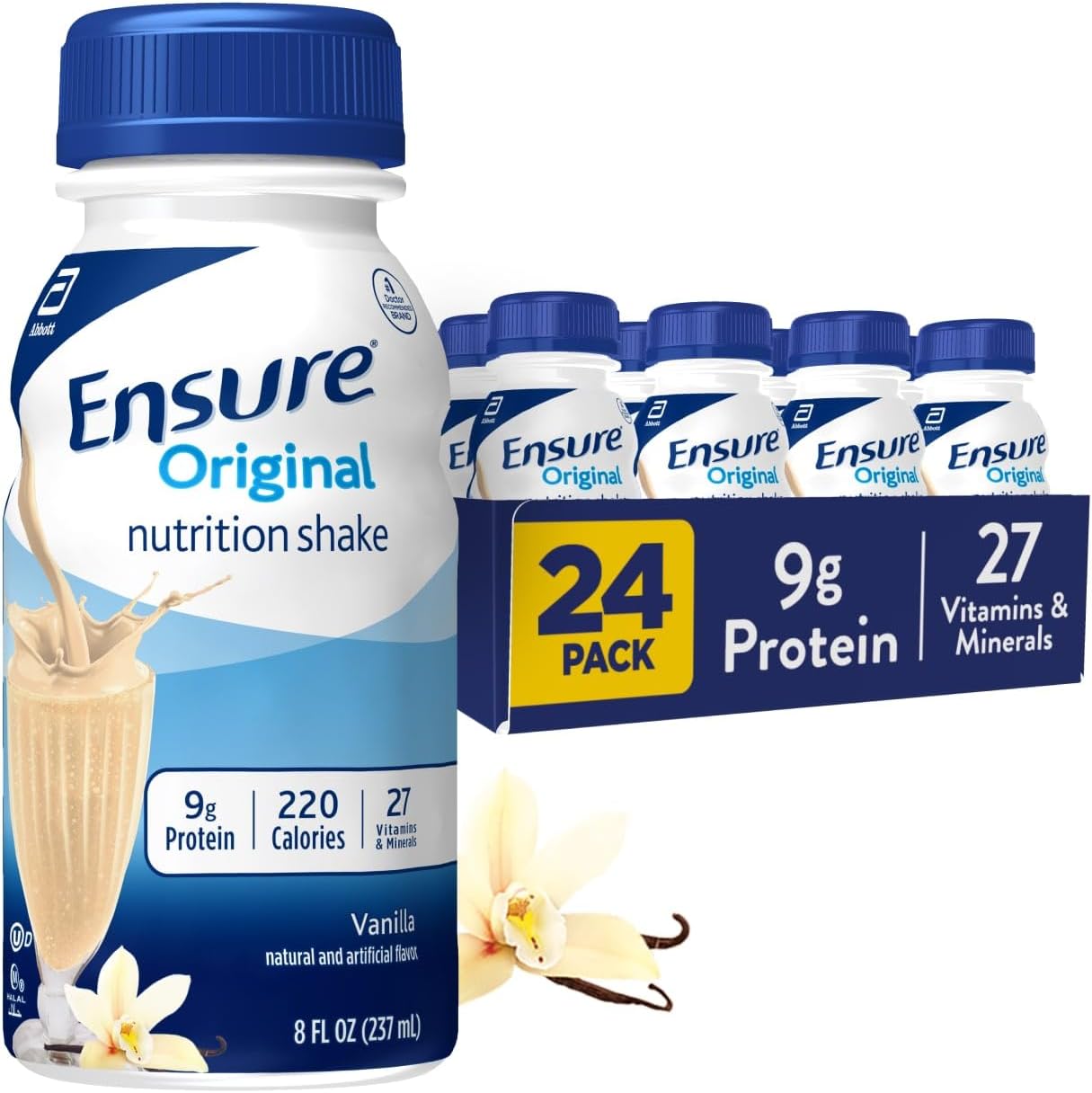 Ensure Original Nutrition Shake with 9 Grams of Protein, Meal Replacement Shakes, Vanilla, 8 fl oz, 24 Count