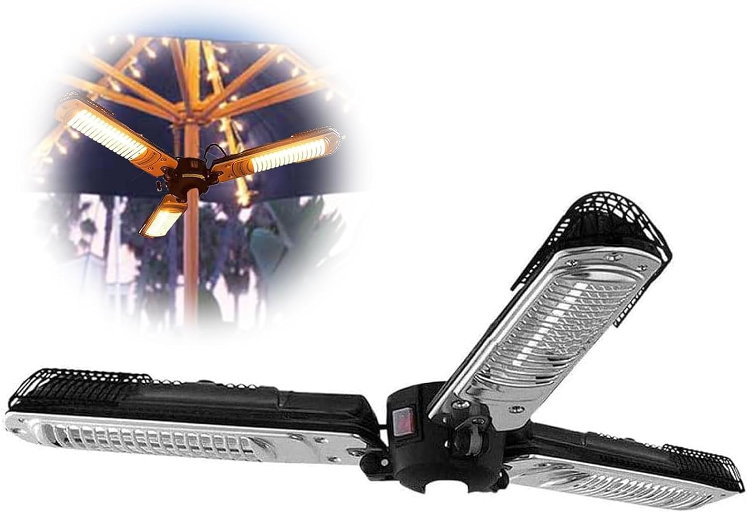 Outdoor Patio Heater, Electric Umbrella Heater/Three-Level Heating Mode Adjustable/500W-1500W Power