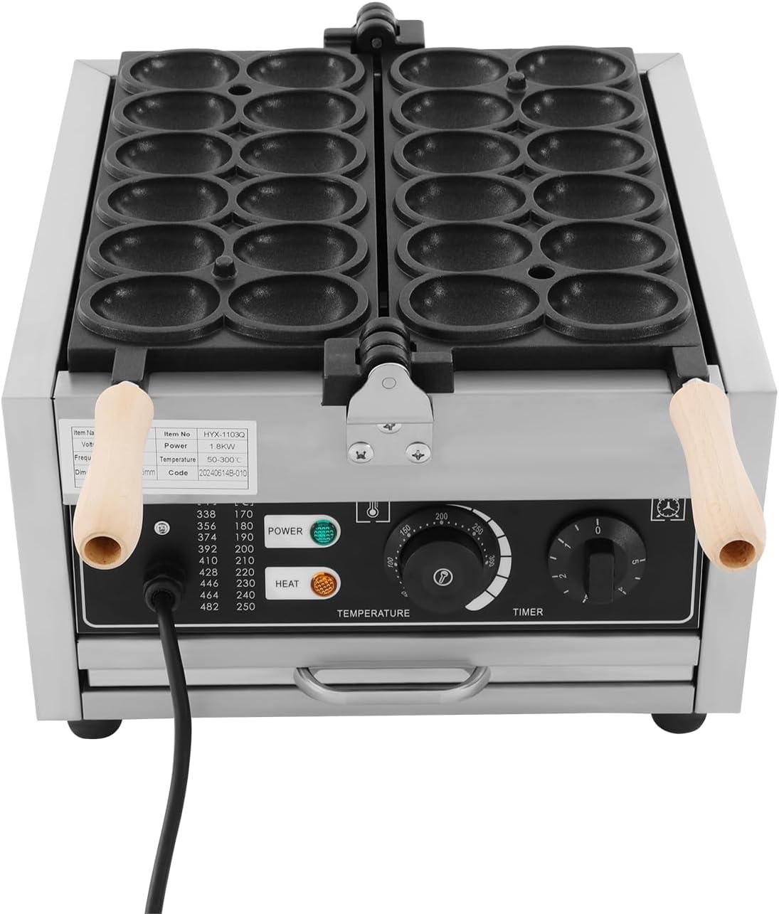 Commercial Non-Stick Coating Waffle Maker with Adjustable Temperature (122-572℉) & Adjustable Time (0-5min) 12 Egg-Shaped Holes Waffle Making Machine for Bakeries, Muffins, Tea Restaurants