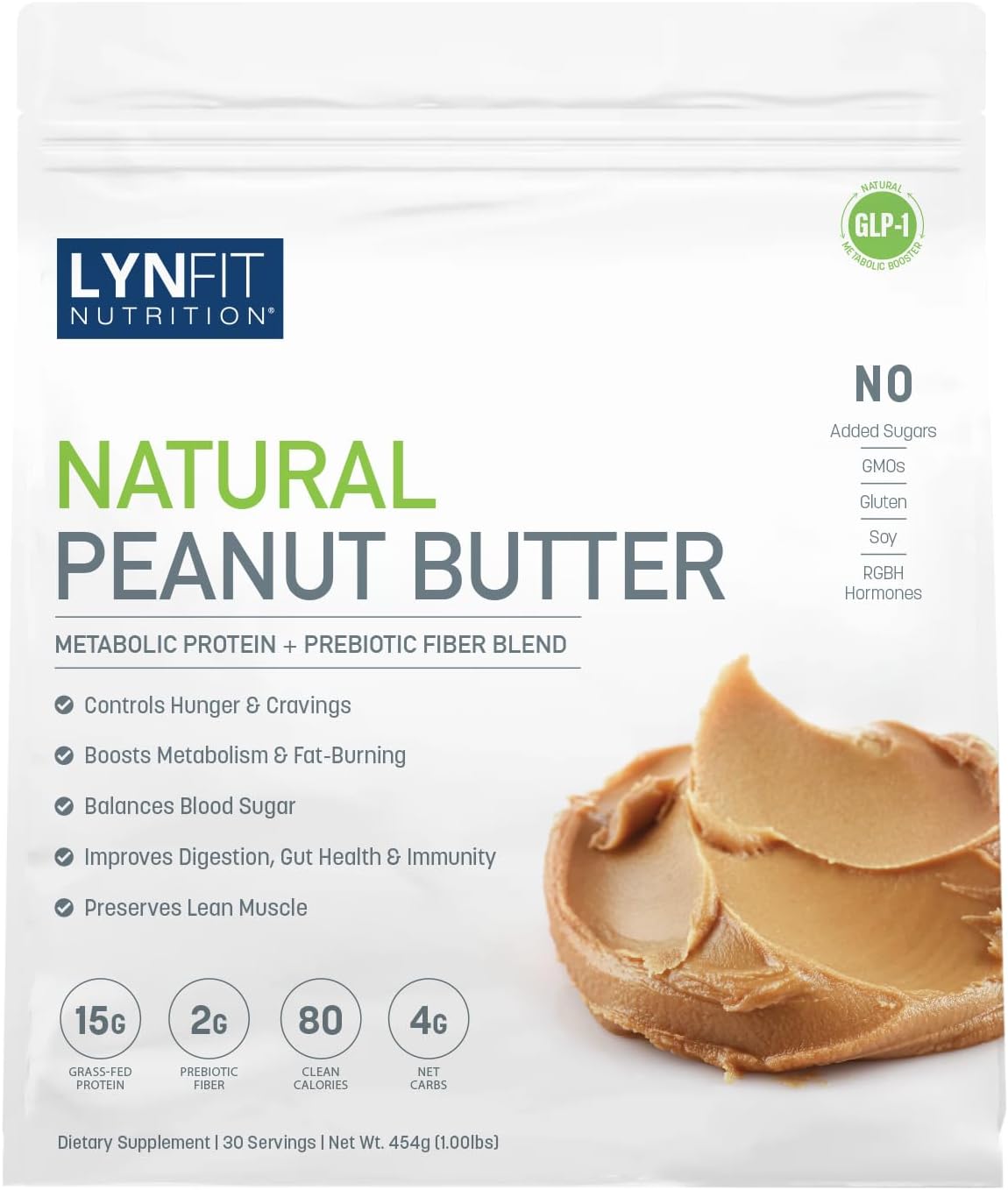 Natural Peanut Butter Protein Powder w/Prebiotic Fiber & MCT for Weight Loss, Fat Burning & Hunger Control - 1lb. Bag