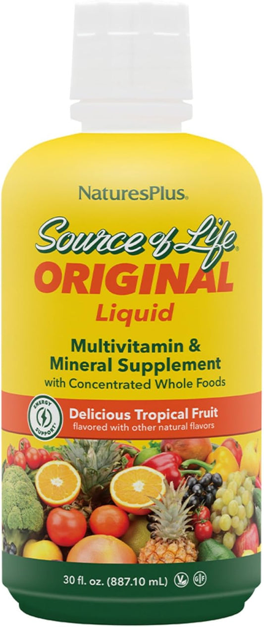 Natures Plus Source of Life Liquid, Tropical Fruit - 30 fl oz, Pack of 2 - Multivitamin & Mineral Supplement - Gluten Free, Vegetarian - 60 Total Servings