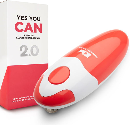 Kitchen Mama Auto 2.0 Electric Can Opener: Blade Opens Almost Any Can Pop or Soda Can - Automatic, Hands Free, Safe, Smooth Edge, Lid Remover, Battery Operated, Cordless, YES YOU CAN (Red)