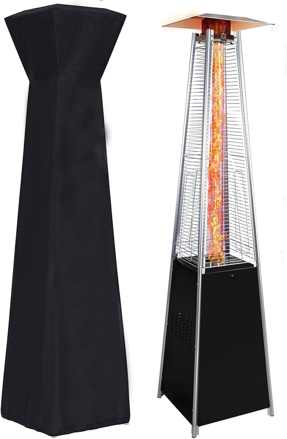 Patio Heater 48,000 BTU Outdoor Patio Heater with Wheels, Quartz Glass Tube Pyramid Patio Heaters, for Patio, Party, Backyard, Garden (1Pcs)