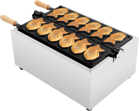 Taiyaki Making Machine, Electric Waffle Maker Machine, 6Pcs Taiyaki Fish Waffle Maker, Commercial Japanese Fish Waffle Maker Baker, Nonstick Waffle Iron Baker Machine for Party Cafe