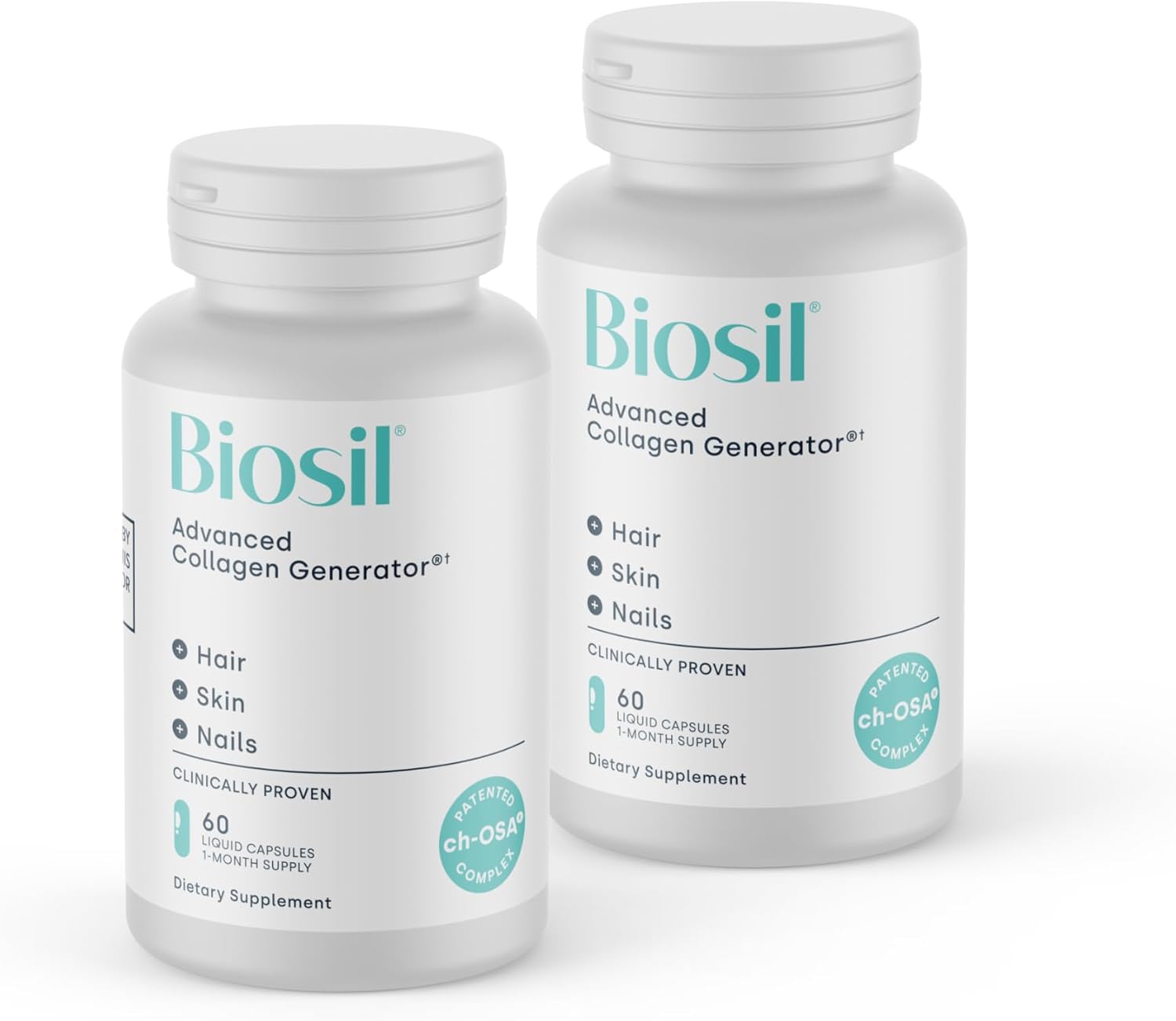 Biosil Collagen Booster Supplement - 60 Liquid Capsules, Pack of 2 - Patented ch-OSA Activator for Skin, Hair, Nails & Joints - Supports Natural Production - 60-Day Supply