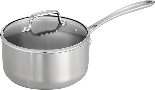 Tramontina Tri-Ply Clad Stainless Steel 3-Quart Sauce Pan with Glass Lid, Induction-Ready, Dishwasher-Safe, NSF-Certified, Made in Brazil