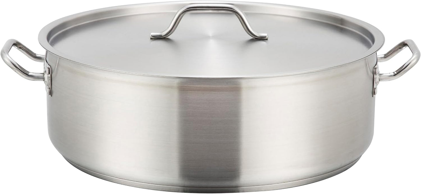 Winco Commercial-Grade Stainless Steel Brazier with Lid, 15 Quart