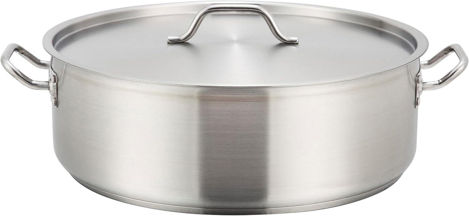 Winco Commercial-Grade Stainless Steel Brazier with Lid, 15 Quart