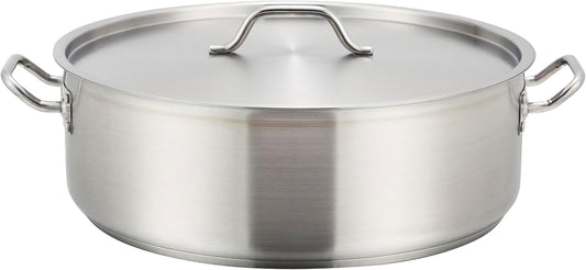 Winco Commercial-Grade Stainless Steel Brazier with Lid, 15 Quart