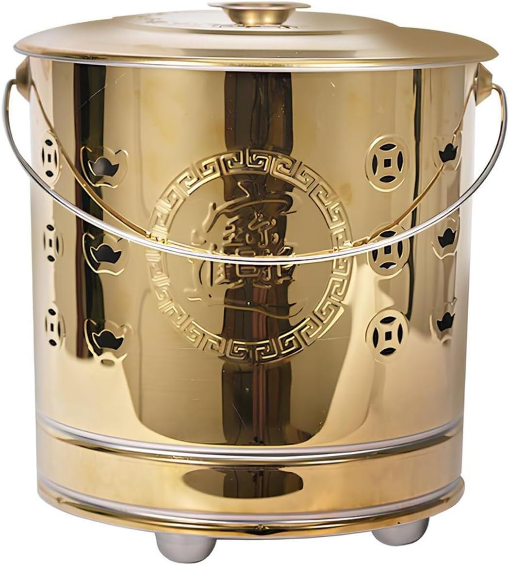 Outdoor Burn Barrel Incinerator - Heavy Duty Burn Cage with Handle for Yard Waste, Leaves, and Wood - Durable Gold Finish, 31 * 34cm - Efficient Fire Disposal Solution