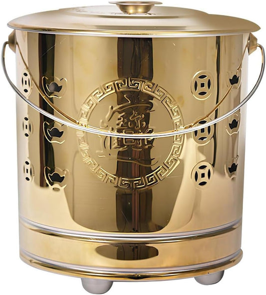 Outdoor Burn Barrel Incinerator - Heavy Duty Burn Cage with Handle for Yard Waste, Leaves, and Wood - Durable Gold Finish, 31 * 34cm - Efficient Fire Disposal Solution