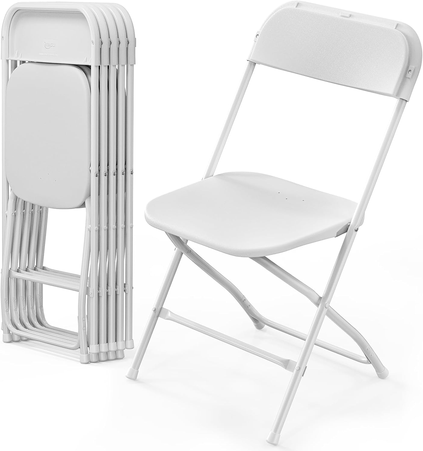 VINGLI 6 Pack White Plastic Folding Chair, Indoor Outdoor Portable Stackable Commercial Seat with Steel Frame 350lb. Capacity for Events Office Wedding Party Picnic Kitchen Dining