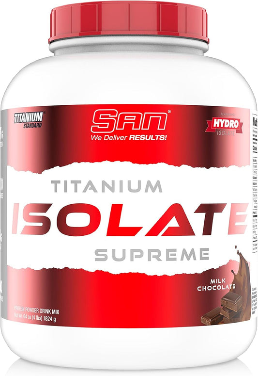 SAN Titanium Isolate Supreme Whey Protein Powder Isolate - Milk Chocolate Flavor, 4 lbs, 27g Protein, Low Carb, Low-Calorie, 60 Servings, Muscle Recovery