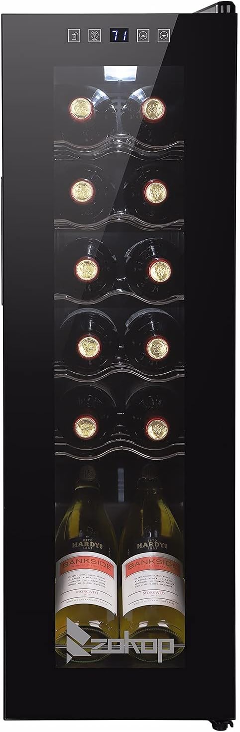 KKKKKK Dual Zone Wine Cooler, Electronic Wine Cabinet, JC-34 115V 85W 1.2cu.ft/34l Electronic Wine Cabinet Cold Rolled Sheet Transparent Glass Door / 12Bottle with Display Black