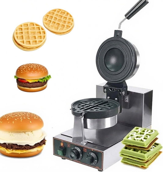 CUTANGELAR Ufo Hamburger Waffle Maker, Electric Dual Head Ice Cream Sandwich Press With Rotating Non-Stick Trays, Professional Controls, Durable Construction, Ideal For Restaurants(Single Head)